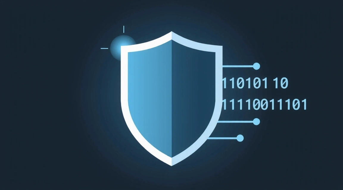 Imagine stilizată cu un scut digital, reprezentând protecția datelor